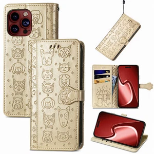Estuche tipo billetera de cuero para tarjetas con soporte abatible para teléfono para perro gato para Xiaomi OPPO Infinix - Imagen 1 de 14