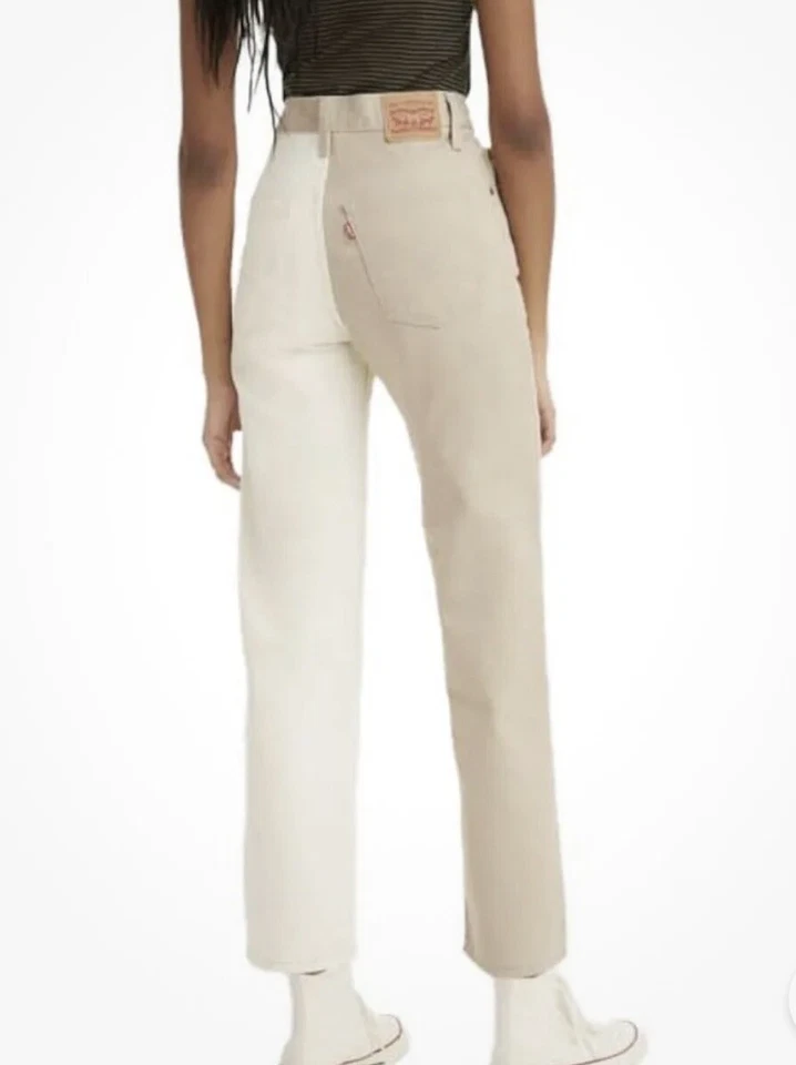 Levis Womens Jeans 29x27 Ribcage Straight Ankle Button Fly Two Tone Cream Khaki