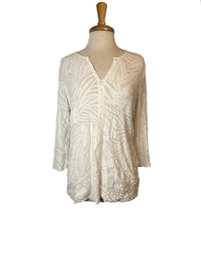 Women's Nic & Zoe White Patterned Button Down Blouse Long Sleeve Size M Casual - Picture 1 of 9