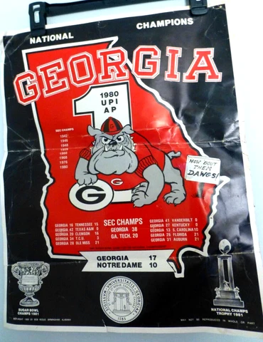 Vintage UGA 1980 National Championship Poster Georgia Bulldogs Dawgs Cover