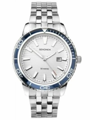 Nuovo da Uomo Sekonda Orologio Quadrante Argento Data Finestra Acciaio Bracciale - Immagine 1 di 2