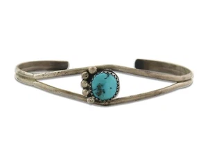 Vintage Navajo Bracelet 925 Silver Blue Turquoise Handmade Signed P - Picture 1 of 7
