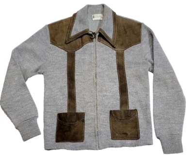 Vintage Orlon Acrylic 100% Virgin Full-Zip Suade Lining Gray Jacket Men's Medium - Image 1 of 4