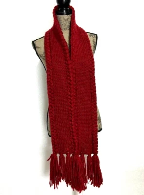 Fossil Addison Red Braided Chunky Knit Super Soft  Fuzzy style Yarn Scarf - READ - Image 1 of 4