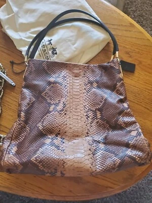 Coach Phoebe f35209 Snakeskin embossed Brown Leather Shoulder Bag Natural EUC - Image 1 of 4