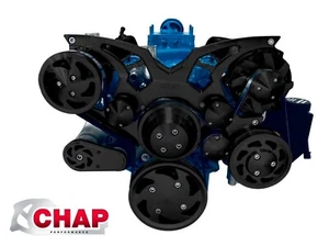 Small Block Ford 289 302 351W Serpentine Pulley Kit A/C ALT PS BLACK - Picture 1 of 5