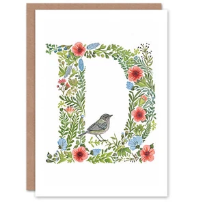 Buchstabe D Blumen Mit Vogel Garten Floral Alphabet Geburtstagskarte - Bild 1 von 6