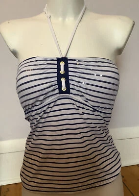 SpertyTop-Sider 女式 Tamkini 挂绳蓝色/白色条纹游泳上衣 S 码 — 第 1/4 张图片