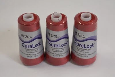 Coats & Clark 61100455 Sure Lock Polyester Thread Scarlett Red 3000 Yards 3 Pack - Image 1 of 4