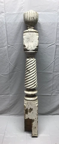 VTG Shabby White Hardwood Oak Turned Twist Newel Post 6x48 Old Staircase 150-23B Cover