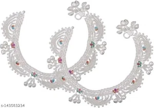 Tobillera Ghungroo plateada pintada a mano étnica joyería de moda mujeres pie pago - Imagen 1 de 3