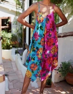 Anthropologie Taschentuch Schal Kleid Floral Rosa Blau Spaghettiträger Modal ML - Bild 1 von 16