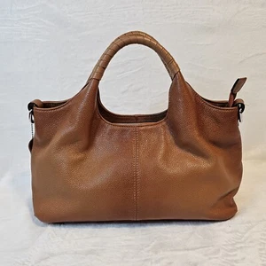 Brown Tan Leather Purse Pebbled Handbag Top Handle Wrap Satchel Western Casual - Foto 1 di 8