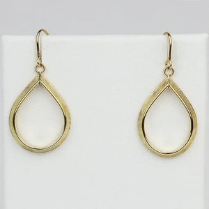 Pretty Italian 14k Yellow Gold Women's Teardrop Dangle/Drop Hook Earrings - Picture 1 of 2
