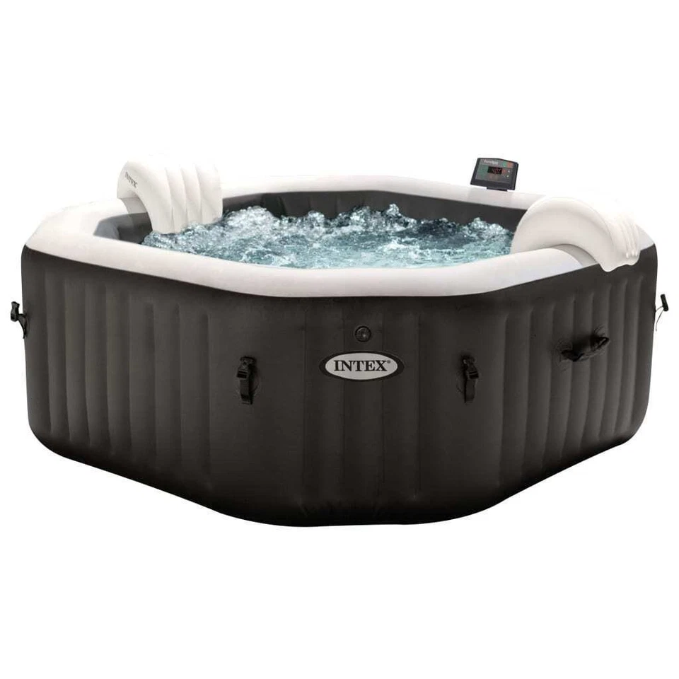 Intex PureSpa Jet & Bubble Deluxe Standard 201x71cm Aufblasbarer Whirlpool mit Salzwassersystem - Onyx Black Octagon (28458)