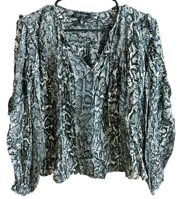 JESSICA SIMPSON Size(M) Snakeskin Print Blouse Ruffled 100% Modal Tie Neck NWOT - Image 1 of 4