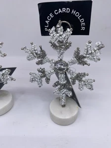 Robert Stanley Weiß Silber 5" Perlen Schneeflocke Tischkartenhalter Marmorsockel - Bild 1 von 8
