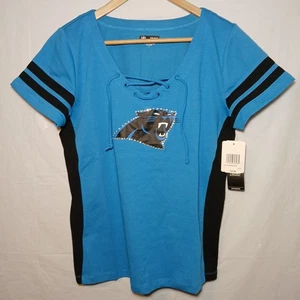 Camicia donna Carolina Panthers taglia large Bling con coulisse davanti nuova con etichetta! - Foto 1 di 8
