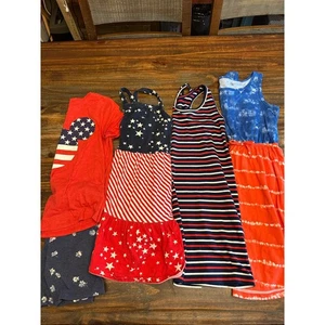 Girls 7/8 Bundle of 4 Patriotic Summer Red White Blue Stars Dresses & Outfit - Picture 1 of 6
