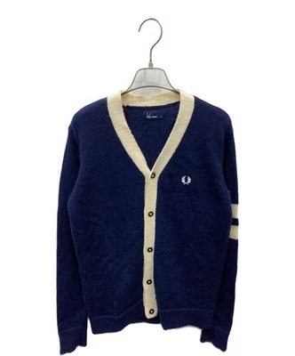 FRED PERRY Mohair blend cardigan Size: S Navy Men F3046 - Image 1 of 4