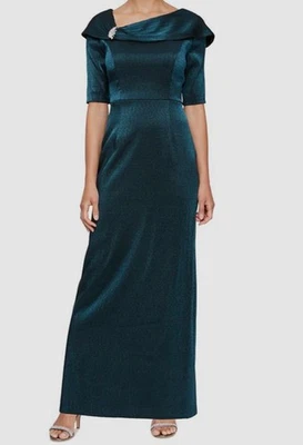 Alex Evenings Women's Blue Asymmetrical Rhinestone-Brooch Dress Petite Size 6P - Image 1 of 3