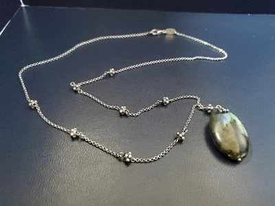 Antique Vintage Silver Chain Whit Labradorite Stone 12" - Image 1 of 4