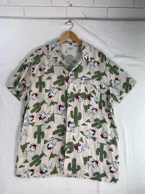 Peanuts Snoopy Shirt Mens Large Beige Cactus Print Button Up Hawaiian - Image 1 of 4