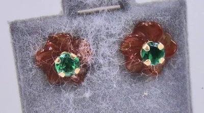 Blüten Ohrringe Ohrstecker mit Smaragd Emerald in 417 10 kt Gold - Bild 1 von 4