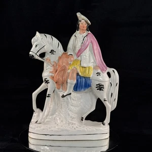 Figura de jinete de caballo de cerámica Staffordshire de 1800 grande pintada a mano antigua ver foto - Imagen 1 de 22
