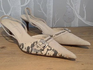 BNIB REBECA SANVER BONE LEATHER & SUEDE KITTEN HEE SHOES - EU SIZE 40 UK SIZE 7 - Picture 1 of 7