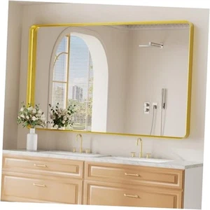 Gold Wall Mirror for Bathroom, 36x60 Inch Matte Deep Framed Rounded Rectangle - Picture 1 of 7