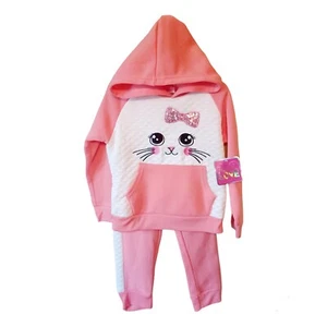 Real Love Girls Quilted Cat Face Pullover Hoodie Jogger Set-4 - Picture 1 of 6