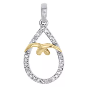 10K Deux Ton Or Diamant Rond Larme Contenant Main Femmes Pendentif 0.17 CT - Picture 1 of 5