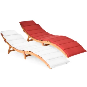 2PC Folding Chaise Lounge Chair Sofa Outdoor Wood Bench Garden Patio w/ Cushion - Picture 1 of 5