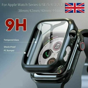 For Apple Watch Series 3/4/5/6/7/SE/8 Case Tempered Glass Screen Protector Cover - Picture 1 of 17