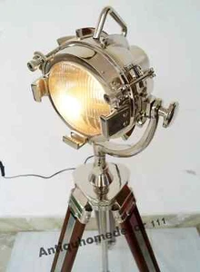 Spotlight designer chrome wooden tripod searchlight floor lamp christmas gifts - Picture 1 of 5