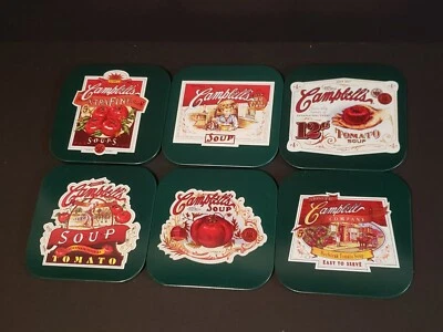 Vintage Campbell's Soup 6 peças Conjunto de Montanha-russa Metal Feltro Traseiro Verde Tomate Infantil - Imagem 1 de 4