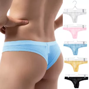 Men's Sexy Bikini Briefs Thong See Through Underwrar G Strings Pouch Underpants - Afbeelding 1 van 26