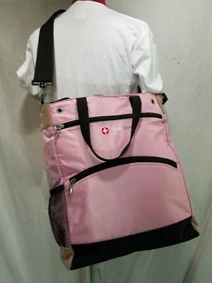 Swiss Gear Laptop Bag Purse Tote Pink Shoulder Messenger Tan Suede Accents  - Image 1 of 4