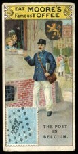 Trade Card,Moore's Toffee,Like Nugget,MAIL CARRIERS AND STAMPS,1900,Belgium