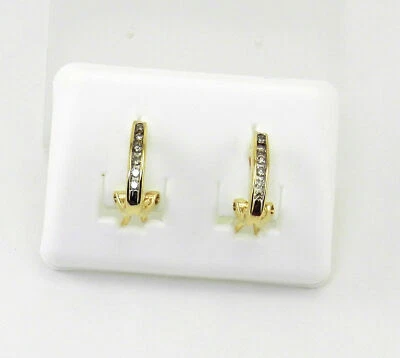 0.20 TCW DIAMONDS 14K YELLOW GOLD  OMEGA  BACK  HANDCRAFTED EARRINGS NEW # P50 - Image 1 of 4