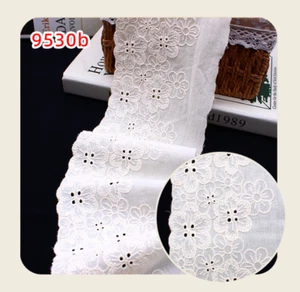 4.3"/11cm Broderie Anglaise Trim Cotton Lace Edge Sewing Flower price per yard - Picture 1 of 2