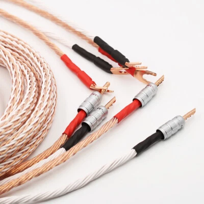 Pair Audiophile 12TC 8N OCC Copper HiFi Speaker Cable With Banana Spade Plug - Image 1 of 4