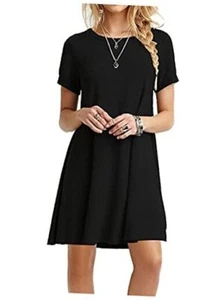 Women's Casual Plain Simple T-Shirt Loose Dress Large 0 Black - Picture 1 of 8
