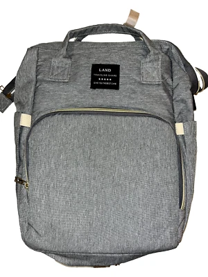 Backpack Diaper Bag LAND Brand Gray Multi Compartments Travel Canvas Baby NEW! - Image 1 of 4