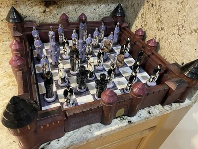 Vintage Medieval Knights Ceramic Crusades Castle Board Chess Set-Purple,B & W - Image 1 of 4