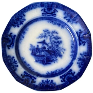 Antique 19th Century Staffordshire Flow Blue Transferware Plate Amoy 9" - Picture 1 of 4