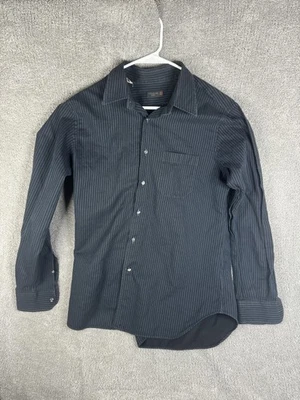 Camisa Corneliani ID Para Hombre Mediana Negra Azul Rayas Botón Delantero Manga Larga Italia Foto 1 de 4