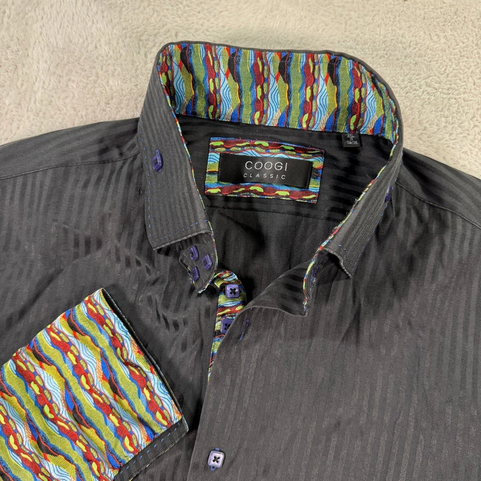 COOGI Classic Button Down Shirt Colorful Trim Long Sleeve Striped Mens 3XL Loud - Image 1 of 4