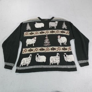 Vintage Woolrich Sweater Womens Medium Sheep Farm Animals Knit Pullover 90s - Picture 1 of 17